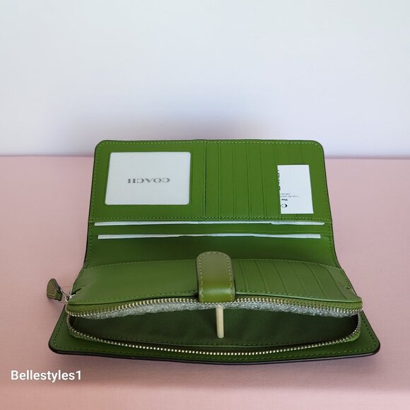 COACH Smooth Leather Skinny Snap-Tab Closure Wallet with ID Window- Dark Lime⭐🎈 - Picture 12 of 16